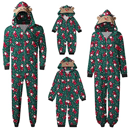 Weihnachten Pyjama Familien Damen Herren Kinder Jumpsuit Kuschelig Hoodie mit Reißverschluss Kapuze Weihnachts Schlafanzug Set Einteiler Nachtwäsche Overall Hausanzug für die ganze Familie von Sunnyuk