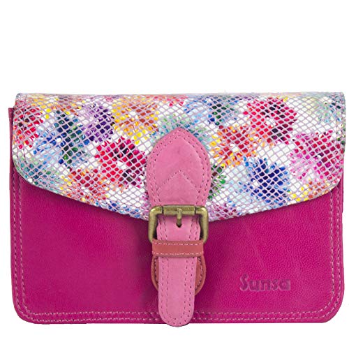 Sunsa Damen Ledertasche. Kleine Schultertasche. Bunte Umhängetasche. Leder Trachtentasche. Damentasche Crossbody Bag. Handtasche als Frauen Geschenkidee von Sunsa