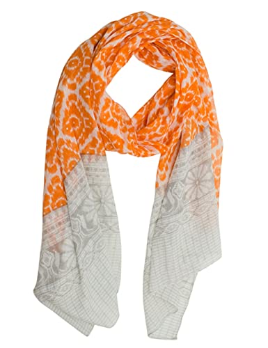 Sunsa Damen Schal, Halstuch Baumwolltuch für Frühlings/Sommer, Stola Tuch mit Blumen Design, Accessoires for Women, Scarf Tücher und Schals als Geschenk für Frauen/Freundin (orange/grau) von Sunsa