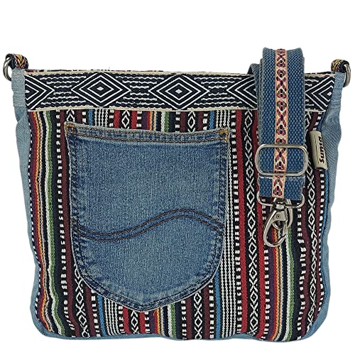 Sunsa Damen Taschen Umhängetasche Handtasche Canvas & Jeans. Große Boho Crossbody Tasche/bag Schultertasche, Geschenkideen für Frauen/Mädchen nachhaltige Produkte (schwarz/braun/bunt) von Sunsa