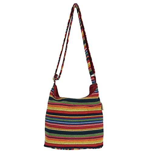 Sunsa Damen Umhängetasche. Hobo Tasche aus gewebter Baumwolle mit verstellbare Henkel. Crossbody Schultertasche mit Streifen Design. Geschenkideen für Frauen/Mädchen (Bunt/Senf/rot) von Sunsa