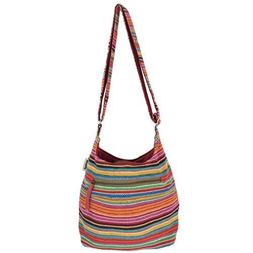 Sunsa Damen Umhängetasche. Hobo Tasche aus gewebter Baumwolle mit verstellbare Henkel. Crossbody Schultertasche mit Streifen Design. Geschenkideen für Frauen von Sunsa