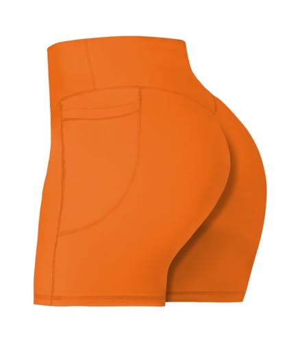 Sunzel Damen Biker Shorts in High Waist Bauchweg mit tiefen Taschen, Orange/Abendrot im Zickzackmuster (Sunset Chevron), Mittel von Sunzel