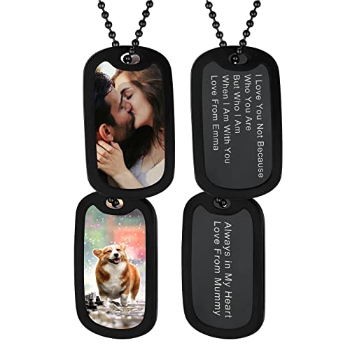 Supcare Damen Personalisiert Erkennungsmarke Dog Tags Halskette Foto Gravur Anhänger für Name Text Militär Police Armee Edelstahl Kette mit Silikon für Frau Jungen mit Geschenkebox Doppel-Schwarz von Supcare