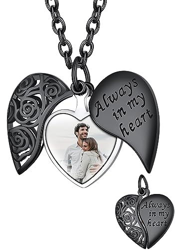 Supcare Frauen Schwarz Herz Medaillon aufklappen Custom Öffnen Medaillon Damen Hohl Floral Locket Necklace Kette Foto Halskette Anhänger Kettenanhänger Casual Personalisiert Schmuck für Cocktail von Supcare