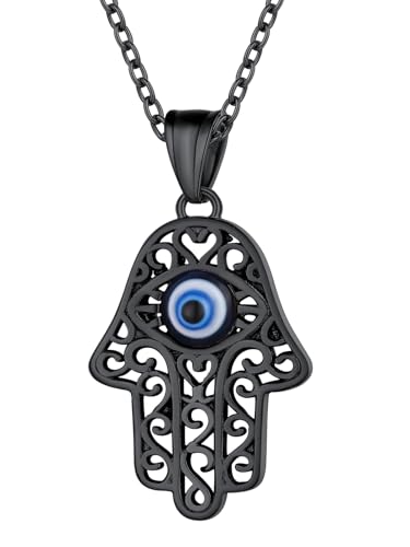 Supcare Frauen Schwarz Rattan Keltischer Knoten Anhänger Hamsa Hand Fatima Halskette mit 6mm Evil Eye Dating Kette Böser Blick Türkisches Auge Nazar Hamasa Halskette Schmuck für Weihnacht Alltag von Supcare