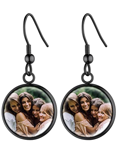 Supcare Junge Ohrringe Damen Rund-Form mit Foto Text Custom Männer Witzig Mode Casual Ohrstecker Edelstahl Ohrschmuck Boho Sommer Liebeskind Modeschmuck Schwarz Ohrringe für Mutter Vater von Supcare