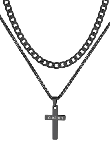 Supcare Kreuz Kette Schwarz Damen 2Pcs Layered Halskette mit Kreuz Anhänger Doppelkette Kreuzkette mit Gravur Gliederkette Choker Christentum Kreuzanhänger Cross Necklace Modeschmuck für Ehefrau von Supcare