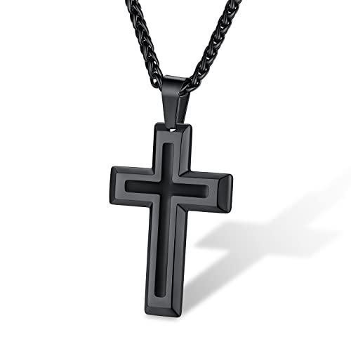 Supcare Kreuzkette Herren Damen Kreuzanhänger Halskette mit Kreuz Anhänger Edelsthal Männer Kette Christentum Schmuck Unisex Silber Kreuzanhänger A-Schwarz von Supcare