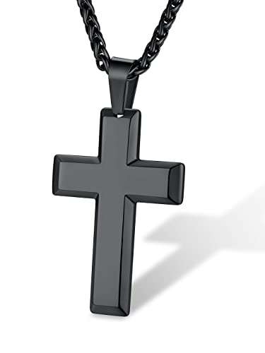 Supcare Kreuzkette Herren Damen Kreuzanhänger Halskette mit Kreuz Anhänger Edelsthal Männer Kette Christentum Schmuck Unisex Silber Kreuzanhänger C-Schwarz von Supcare