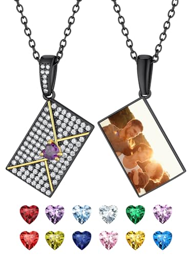 Supcare Mädchen Halskette Schwarz Umschlag Kette mit CZ Damenschmuck Kette mit Foto Geburtsstein Umschlagkette Anhänger Envelope Locket Necklace Fotokette Amulett Memorial Kette Schmuck für Verlobung von Supcare