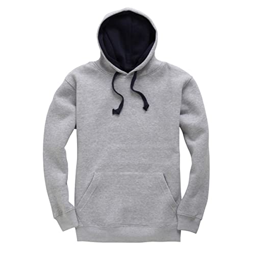 Super Lemon Schwerer Kapuzenpullover mit Kapuze, kontrastierend, Loungewear, Arbeitskleidung, modisches Geschenk, Geburtstag, Heather Grey / Navy, XXL von Super Lemon