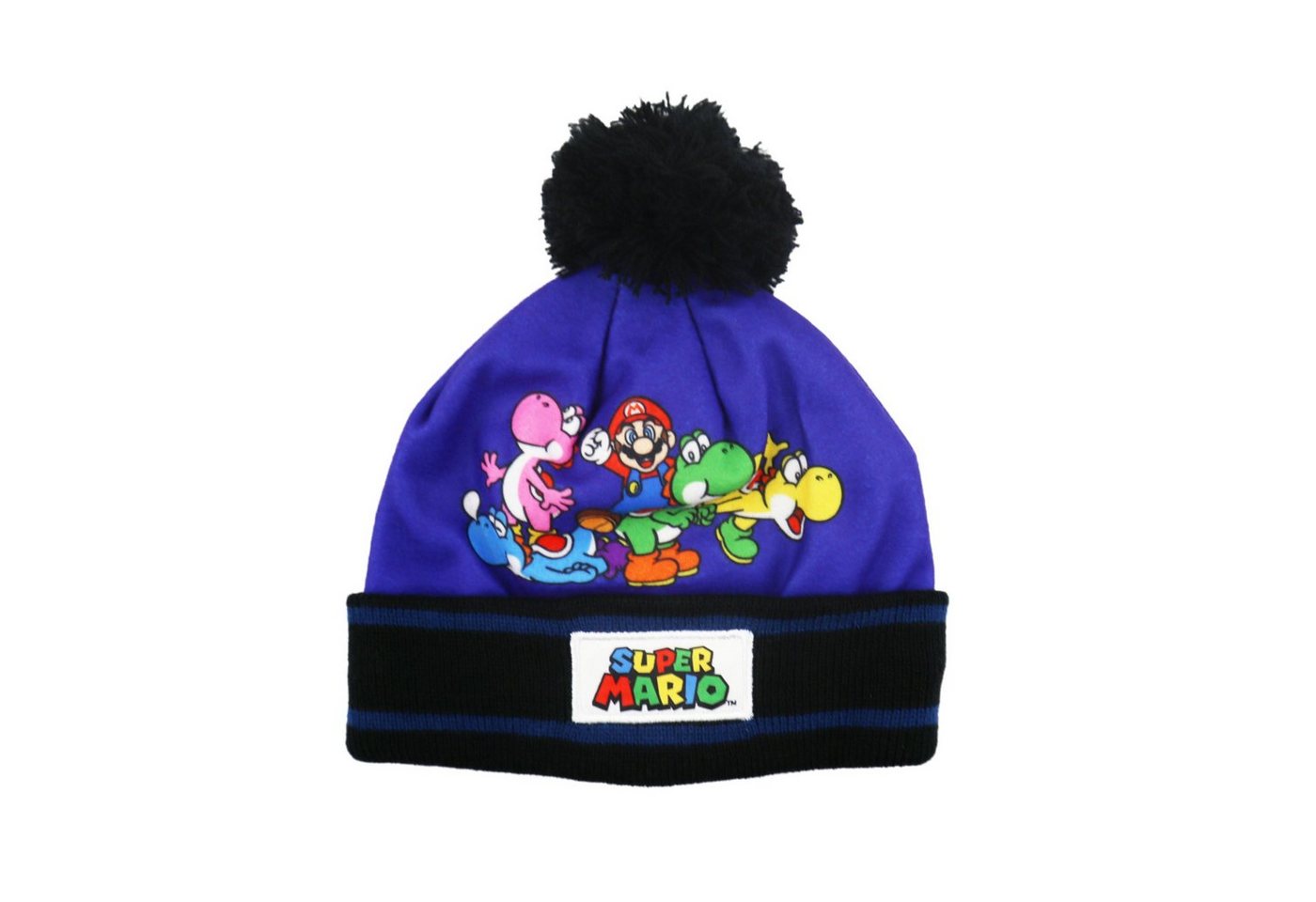 Super Mario Bommelmütze Super Mario Yoshi Kinder Winter Mütze Gr. 52 bis 54, Blau oder Rot von Super Mario