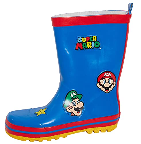 Super Mario Jungen Brothers Gummistiefel Kinder Nintendo Gummistiefel Regenschuhe Gummistiefel Blau 1 UK/EU 33 von Super Mario