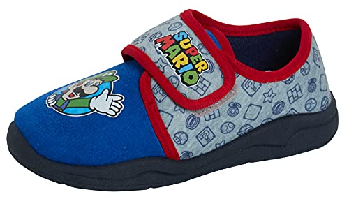 Super Mario Jungen Hausschuhe Kinder Kinderschuhe Nintendo Slipper Stiefel Hausschuhe, grau/blau, 25 EU von Super Mario