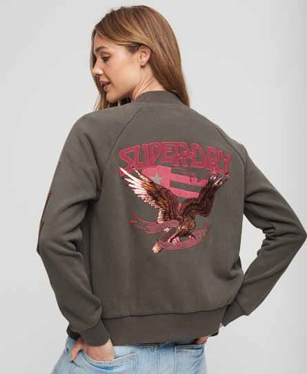 Superdry Damen 70s Lo-Fi Band Jersey-Bomberjacke Dunkelgrau - Größe: 42 von Superdry