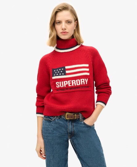 Superdry Women's Americana Strickpullover mit Rollkragen Rot - Größe: 36 von Superdry