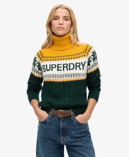 Superdry Damen Aspen Ski Strickpullover Gelb - Größe: 40 von Superdry