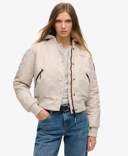 Superdry Damen Bomberjacke mit Kapuze Beige - Größe: 38 von Superdry