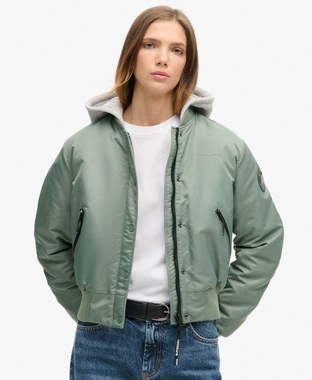 Superdry Damen Bomberjacke mit Kapuze Grün - Größe: 36 von Superdry