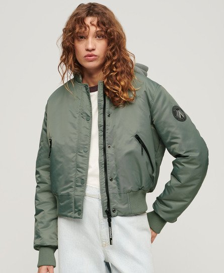 Superdry Damen Bomberjacke mit Kapuze Grün - Größe: 40 von Superdry