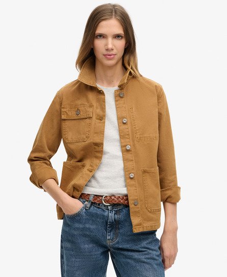 Superdry Damen Canvas Chore Jacke Braun - Größe: 38 von Superdry