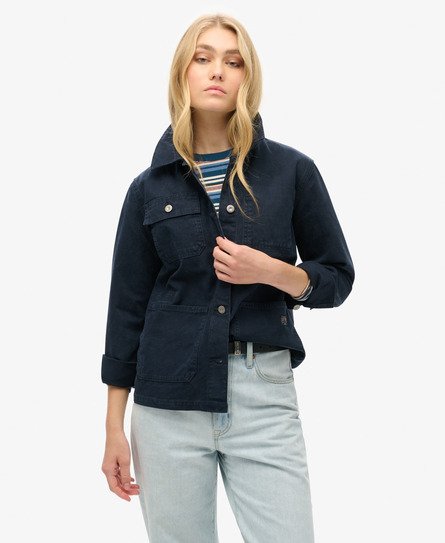 Superdry Damen Canvas Chore Jacke Marineblau - Größe: 38 von Superdry