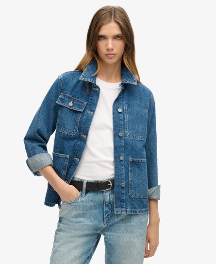 Superdry Damen Denim Chore Jacke Blau - Größe: 36 von Superdry