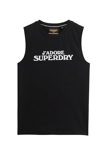 Superdry Damen Eng anliegendes Sport Luxe Tanktop mit Grafik Schwarz/Weiß 38 von Superdry