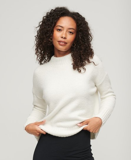 Superdry Damen Essential Pullover mit Stehkragen Creme - Größe: 36 von Superdry