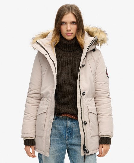 Superdry Damen Beige Everest Parka mit Kunstfellkapuze, Größe: 38 von Superdry