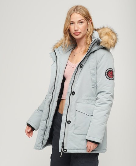 Superdry Women's Everest Parka mit Kunstfellkapuze Hellgrau - Größe: 40 von Superdry