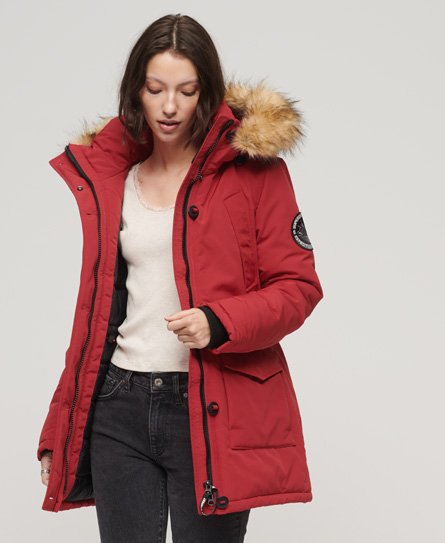 Superdry Women's Everest Parka mit Kunstfellkapuze Rot - Größe: 38 von Superdry