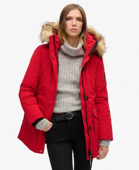 Superdry Women's Everest Parka mit Kunstfellkapuze Rot - Größe: 40 von Superdry