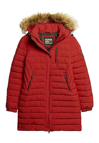 Superdry Damen Fuji Steppmantel in mittlerer Länge mit Kapuze College Rot 40 von Superdry