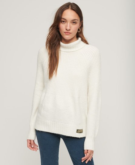 Superdry Women's Gerippter Essential Strickpullover Creme - Größe: 36 von Superdry