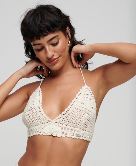 Superdry Damen Häkel-Bustier mit Nackenträger Creme - Größe: 10-12 von Superdry