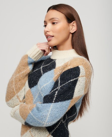 Superdry Women's Kastenförmiger Strickpullover mit Muster Creme - Größe: 36 von Superdry