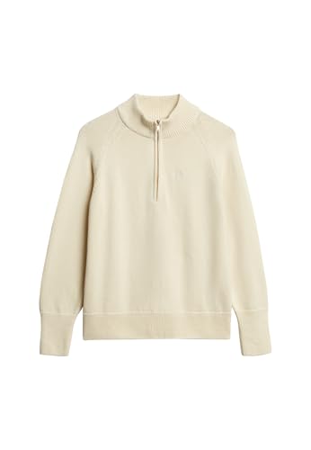 Superdry Damen Klassischer Strickpullover aus Baumwolle mit Reißverschluss Ecru 42 Superdry Damen Klassischer Strickpullover aus Baumwolle mit Reißverschluss Ecru 42 von Superdry