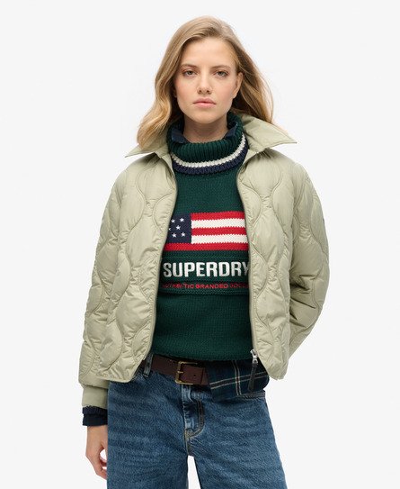 Superdry Damen Kurze Studios Liner Jacke Grün - Größe: 40 von Superdry