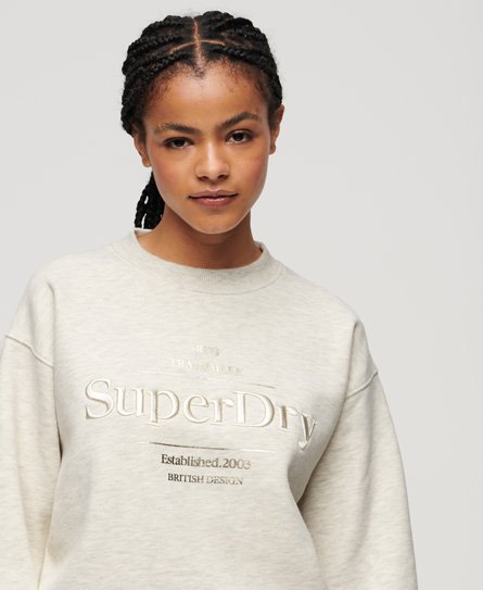 Superdry Women's Luxe Sweatshirt mit Logo in Metallic-Optik Beige - Größe: 36 von Superdry