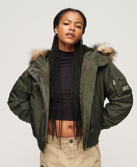 Superdry Damen Kaki MA1 Bomberjacke im Militär-Stil mit Kapuze, Größe: 36 von Superdry