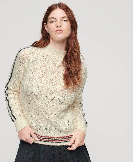 Superdry Damen Pointelle Strickpullover Creme - Größe: 38 von Superdry