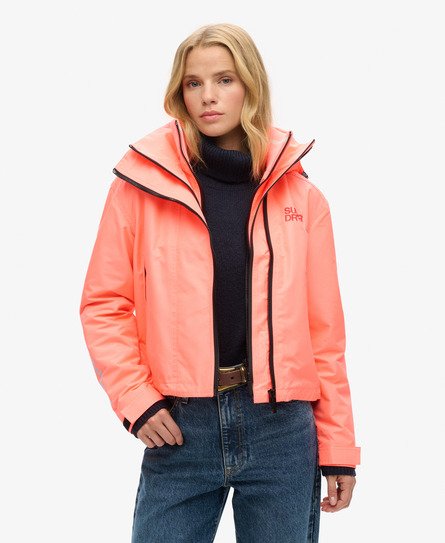 Superdry Damen SD Windbreaker Jacke mit Kapuze und Stickerei Koralle - Größe: 36 von Superdry