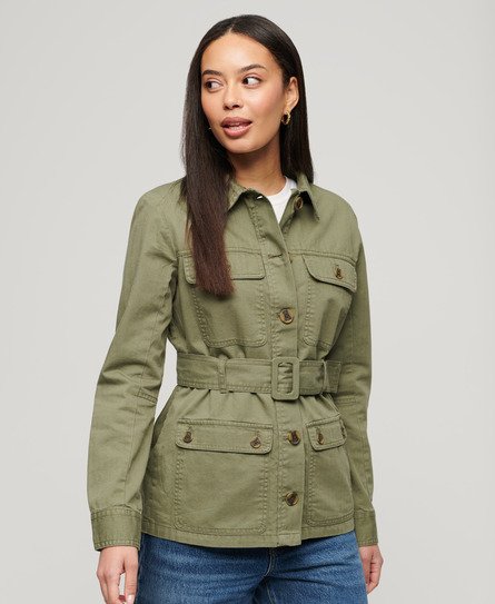 Superdry Damen Kaki Safari-Jacke aus Baumwolle mit Gürtel, Größe: 40 von Superdry