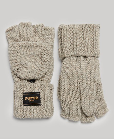 Superdry Damen Strickhandschuhe mit Zopfmuster Beige - Größe: 1Größe von Superdry