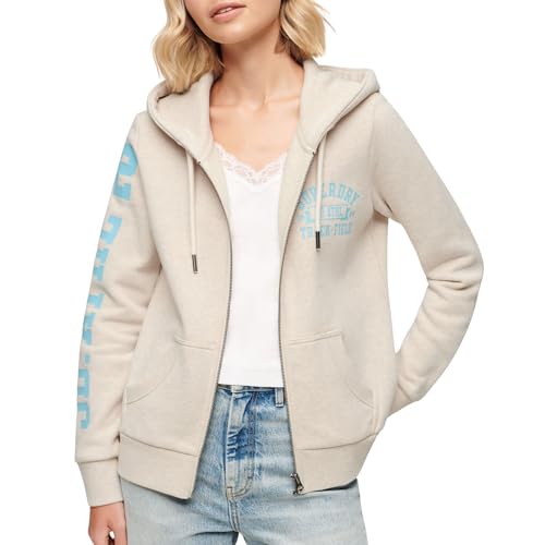 Superdry Damen Super Athletic Graphic Kapuzenjacke Hafer Creme Meliert 40 von Superdry