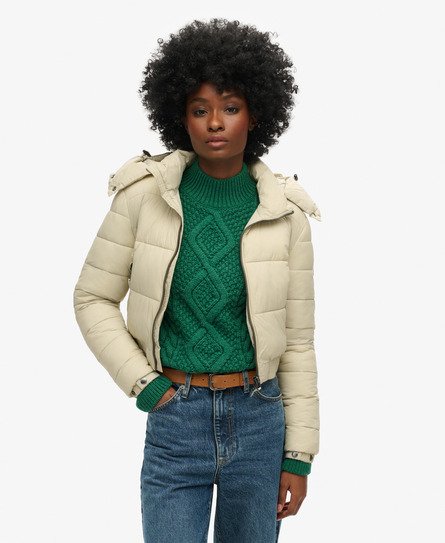 Superdry Damen Verkürzte Fuji Kapuzenjacke Beige - Größe: 38 von Superdry