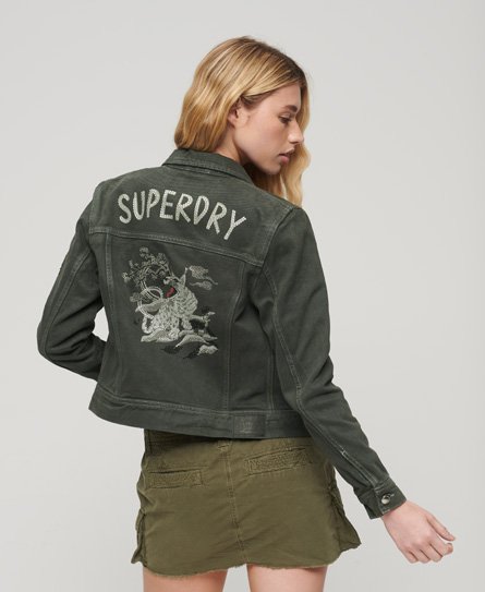 Superdry Schwarz Damen Verkürzte St Tropez Workwear-Jacke Bedruckt, Größe: 40 - Größe: 40 von Superdry