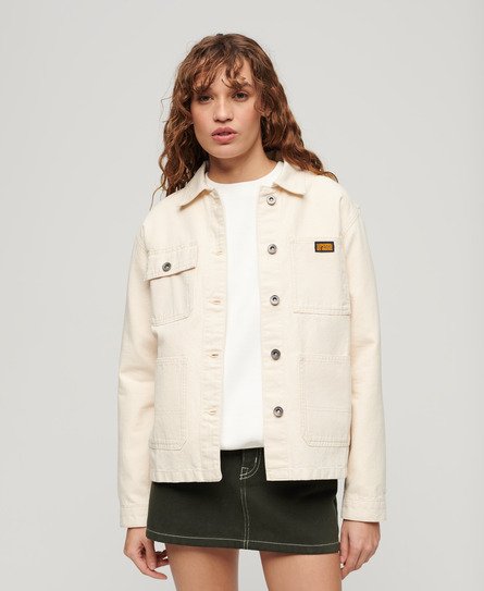 Superdry Women's Vintage Chore Jacke aus Bio-Baumwolle Creme - Größe: 42 von Superdry